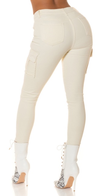 Musthave hoge taille skinny jeans in cargo look cremewit